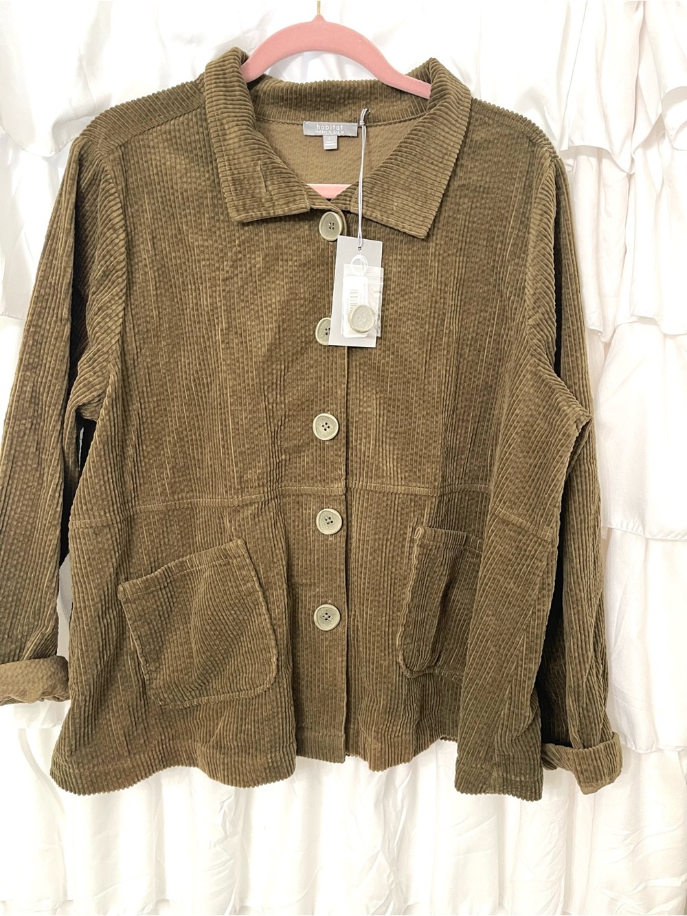 Habitat Olive Corduroy Button-Front Swing Jacket - NWT